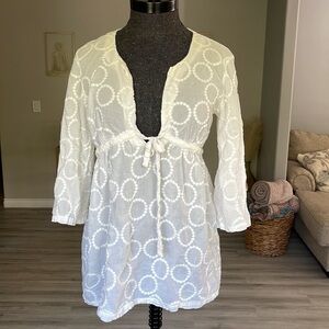 J. Crew Circle Embroidered V Neck Tunic Top Swimsuit Cover Small